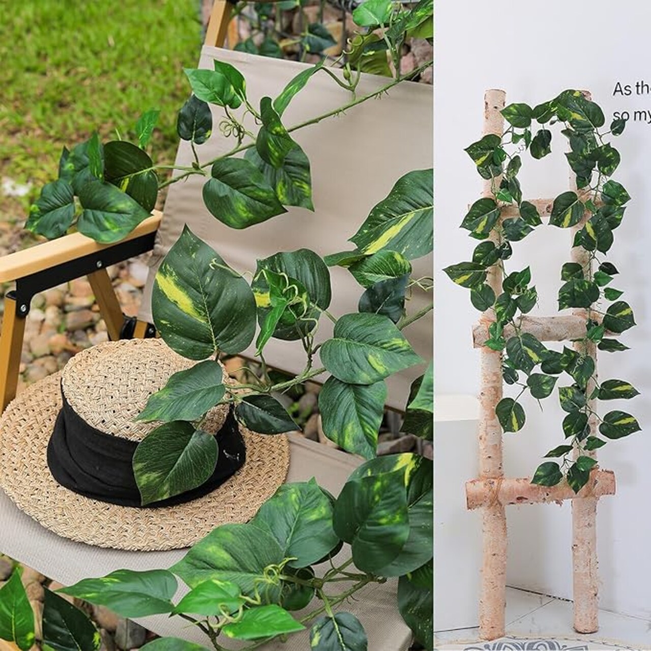 2Pack 14Ft Flame Retardant Artificial Ivy Scindapsus Leaves Bendable Fake Green Plants Vines Ivy Garland Wreath Silk Hanging Rattan Bedroom Wedding Party Garden Wall Table Front Door Ceiling Decor